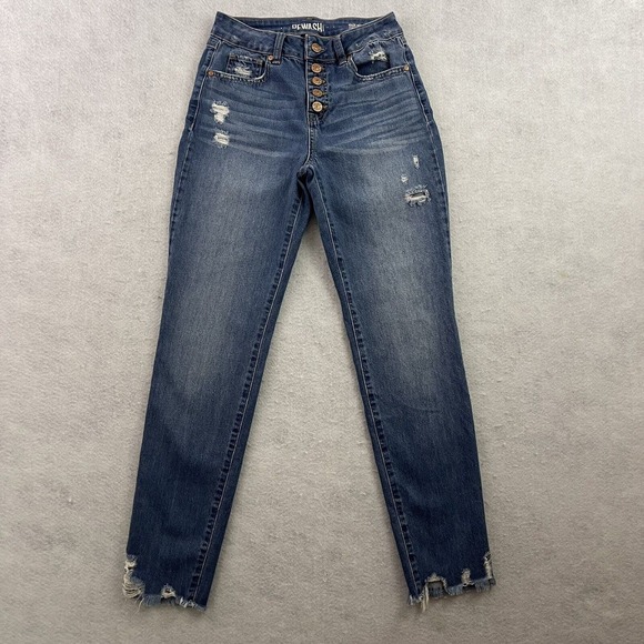 Rewash Jeans Womens 1/25 Blue Distressed High Rise Button Fly Frayed Hem Denim - Picture 4 of 16